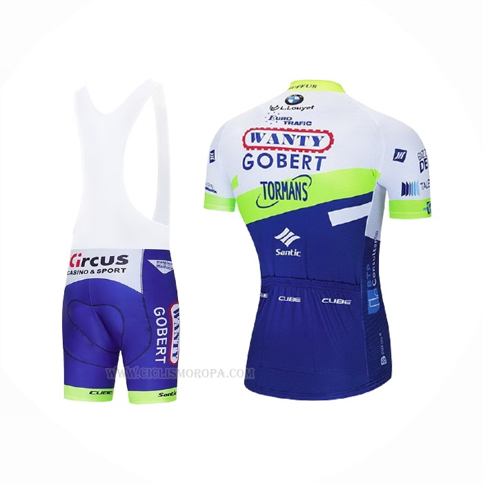 2021 Ropa Ciclismo Wanty-Gobert Cycling Team Azul Blanco Amarillo Mangas Corta y Culotte Corto